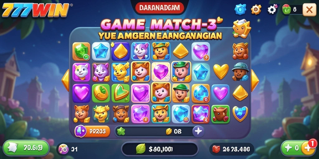 Tampilan gameplay seru dari 777WIN yang penuh dengan kombinasi Match-3.