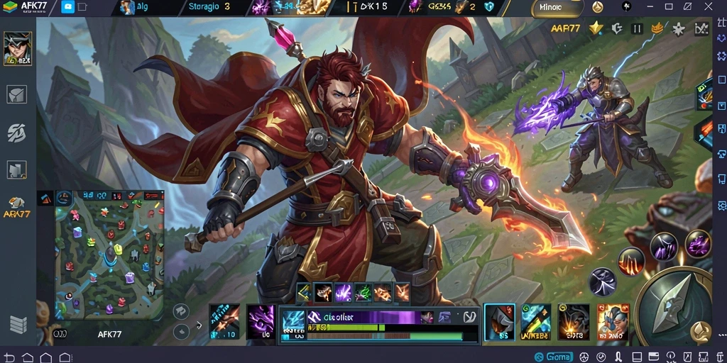 Screenshot gameplay AFK77 yang menampilkan aksi pertempuran MOBA.
