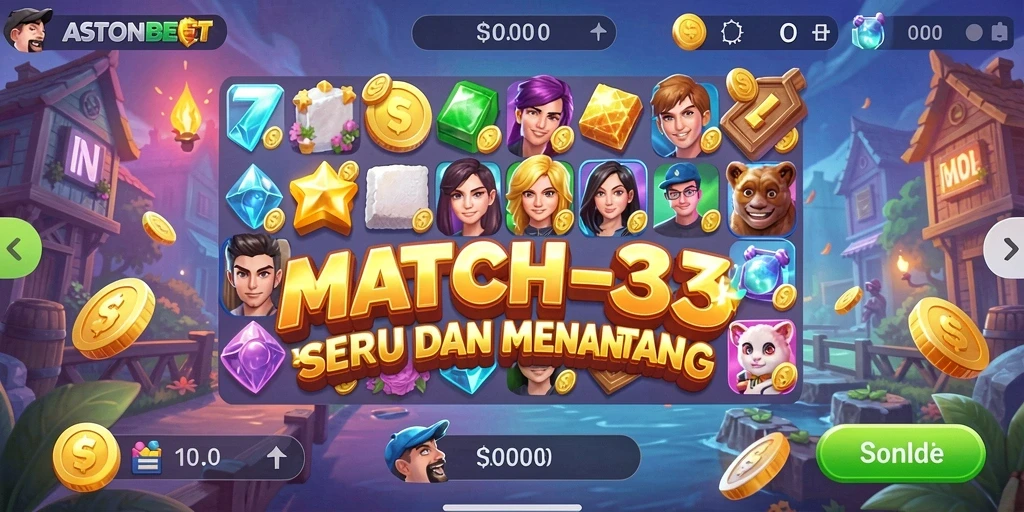 Tampilan gameplay Match-3 yang menarik dan penuh warna.