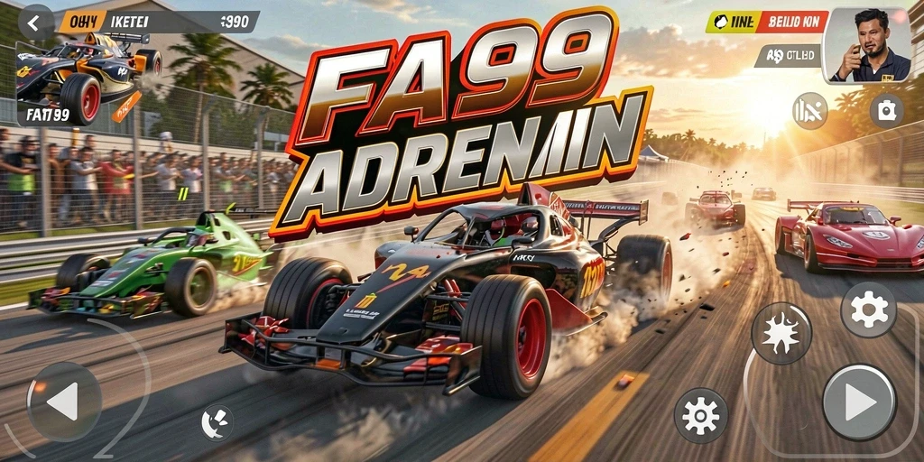 Tampilan utama gameplay balap seru di FA99 dengan mobil berkecepatan tinggi.