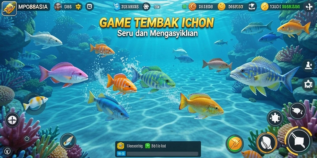 Screenshot gameplay seru MPO88ASIA dengan aksi menembak ikan.