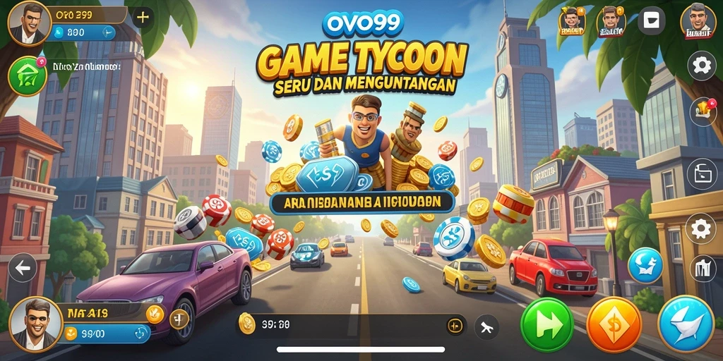 Tampilan gameplay menakjubkan di OVO99 saat membangun bisnis Tycoon.