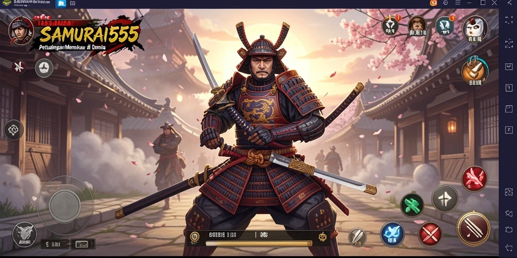 Tangkapan layar dari gameplay <strong>SAMURAI555</strong> yang menunjukkan aksi pertarungan samurai.